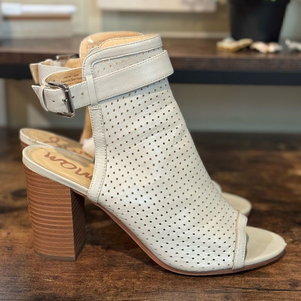 Sam Edelman Gray Peep toe chunky heel strappy shoes size 10